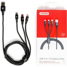 Кабель для зарядки Unitek 3-в-1 USB Lightning/Type-C/Micro USB, 1,2 м C14049BK