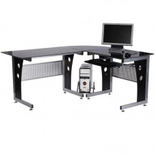 Комп'ютерний стіл HOMCOM кутовий офісний з чорного скла L-подібний 164x139x75 см Комп'ютерний стіл HOMCOM кутовий офісний з чорного скла L-подібний 164x139x75 см